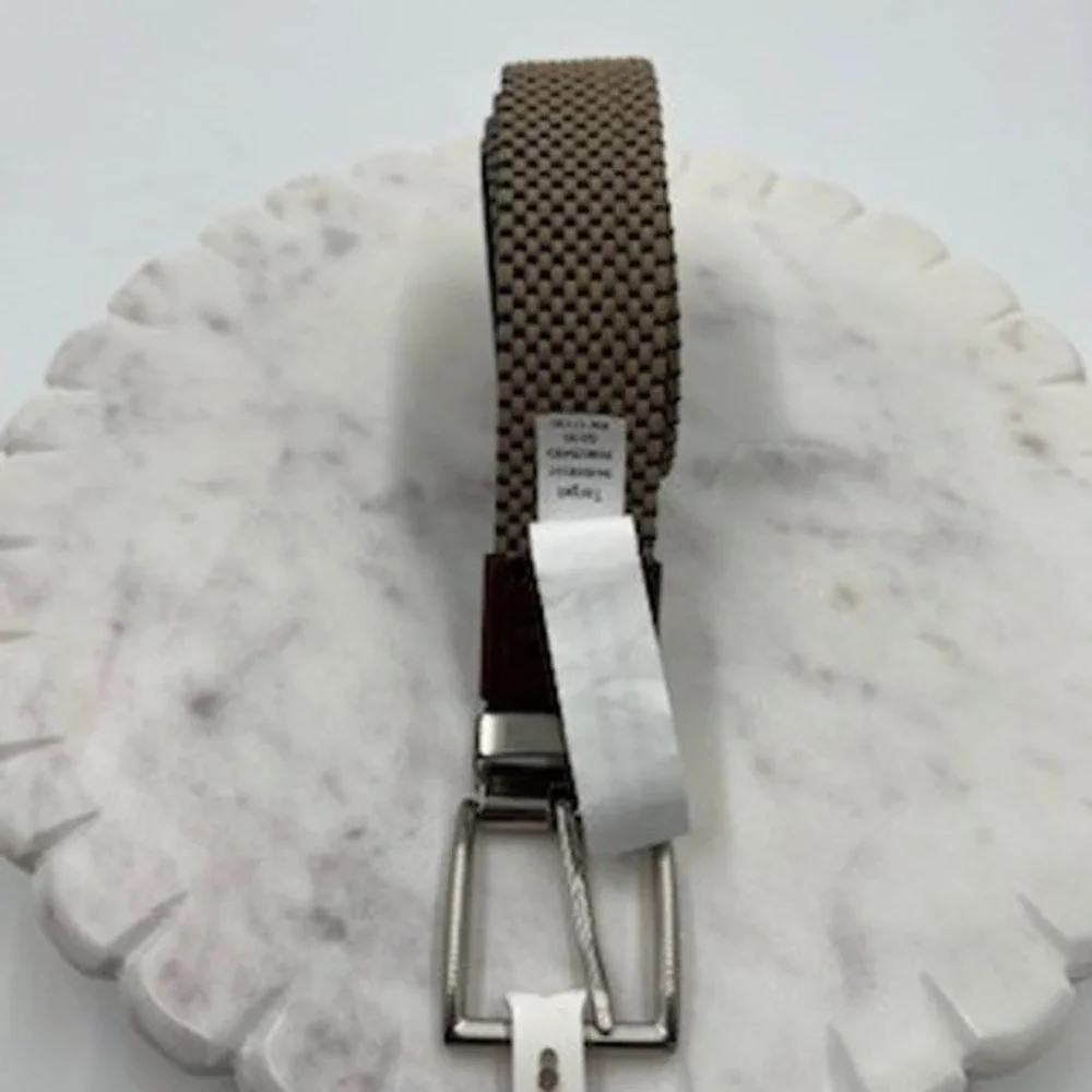 Goodfellow & Co Mens Reversible Braided Stretch Belt Navy Tan Large 36-40 NEW‎